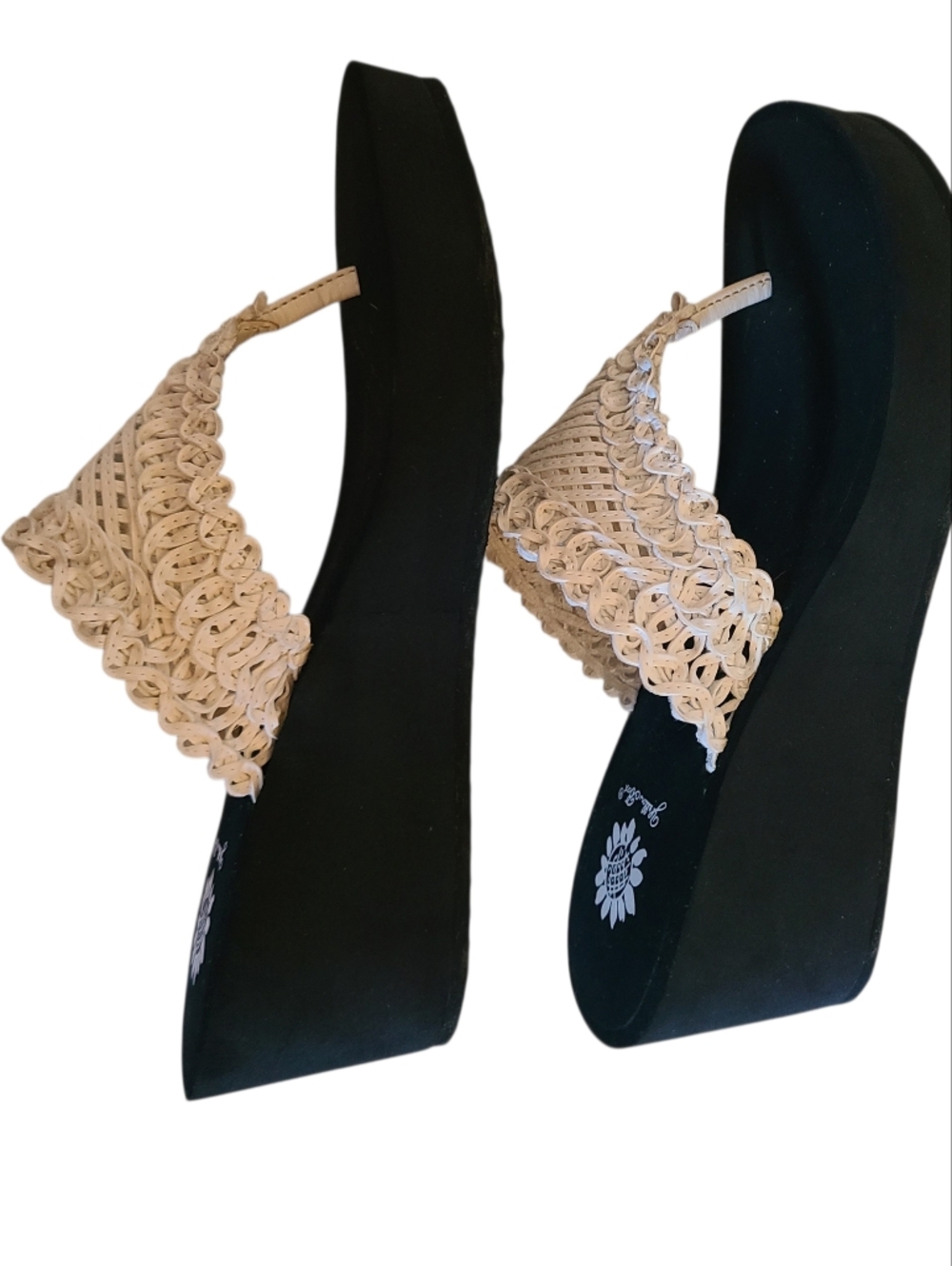 Yellow Box White Woven Crochet Platform Wedge Sandals Thong FipFlops 8.5 - Picture 3 of 9
